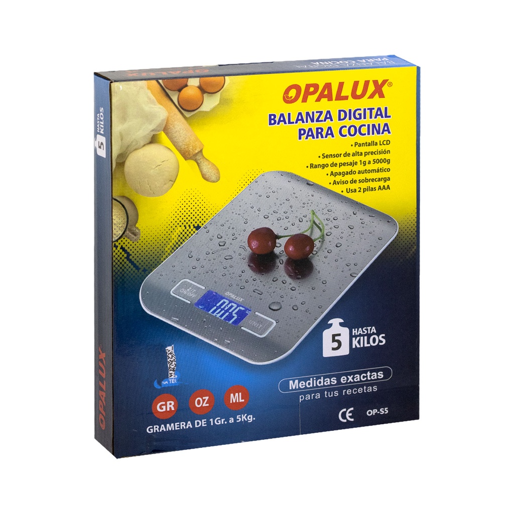 Balanza Digital Para Cocina "Opalux" 5. Kg Acerado