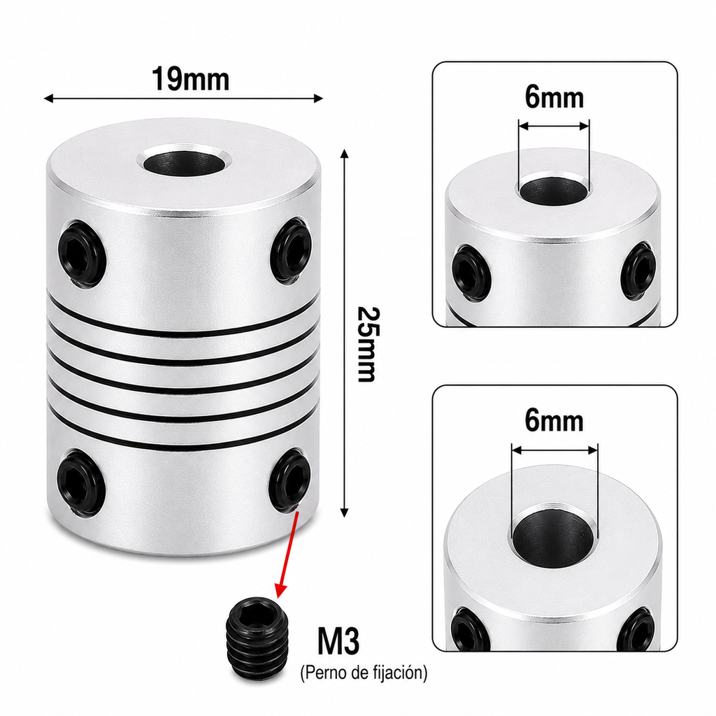 Acople Flexible de Aluminio de 6x6 D19 L25