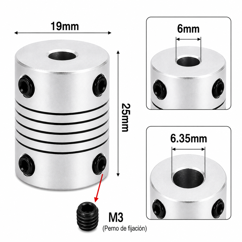 Acople Flexible de Aluminio de 6x6.35 D19 L25