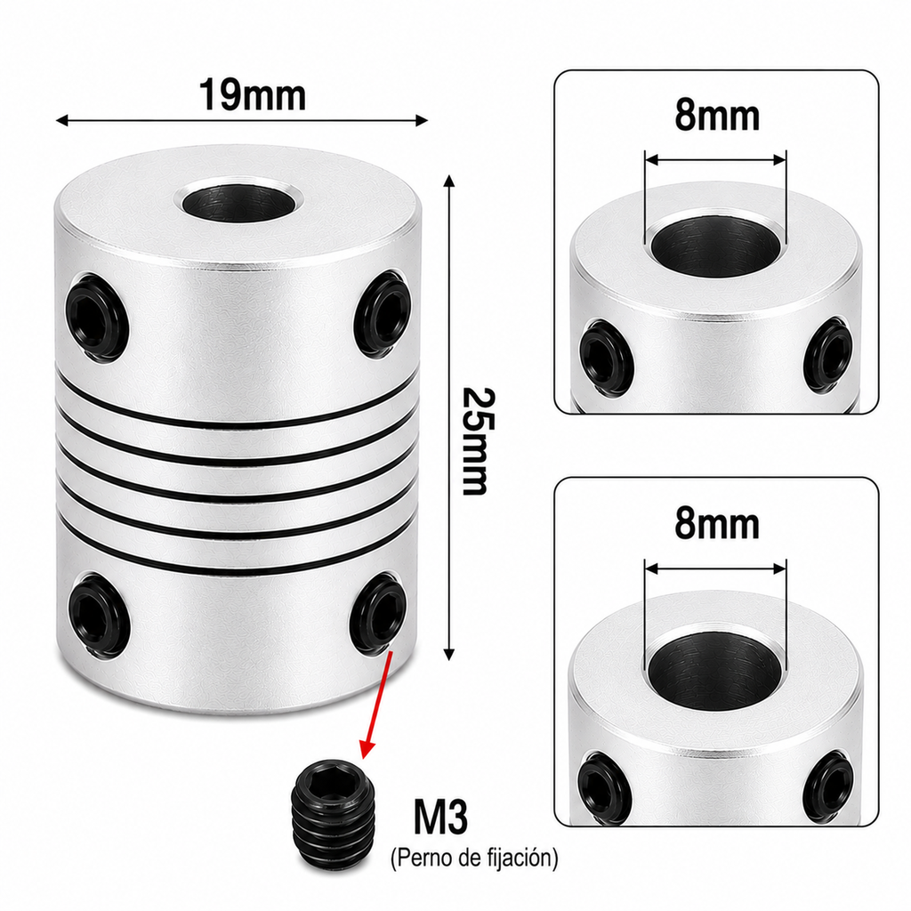 Acople Flexible de Aluminio de 8x8 D19 L25