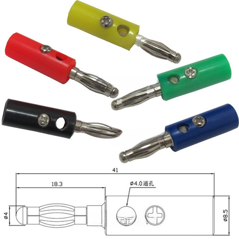 Conector Tipo Plug Banana de 4mm con Tornillo para Cable AWG 16 NB-416. De Varios Colores.