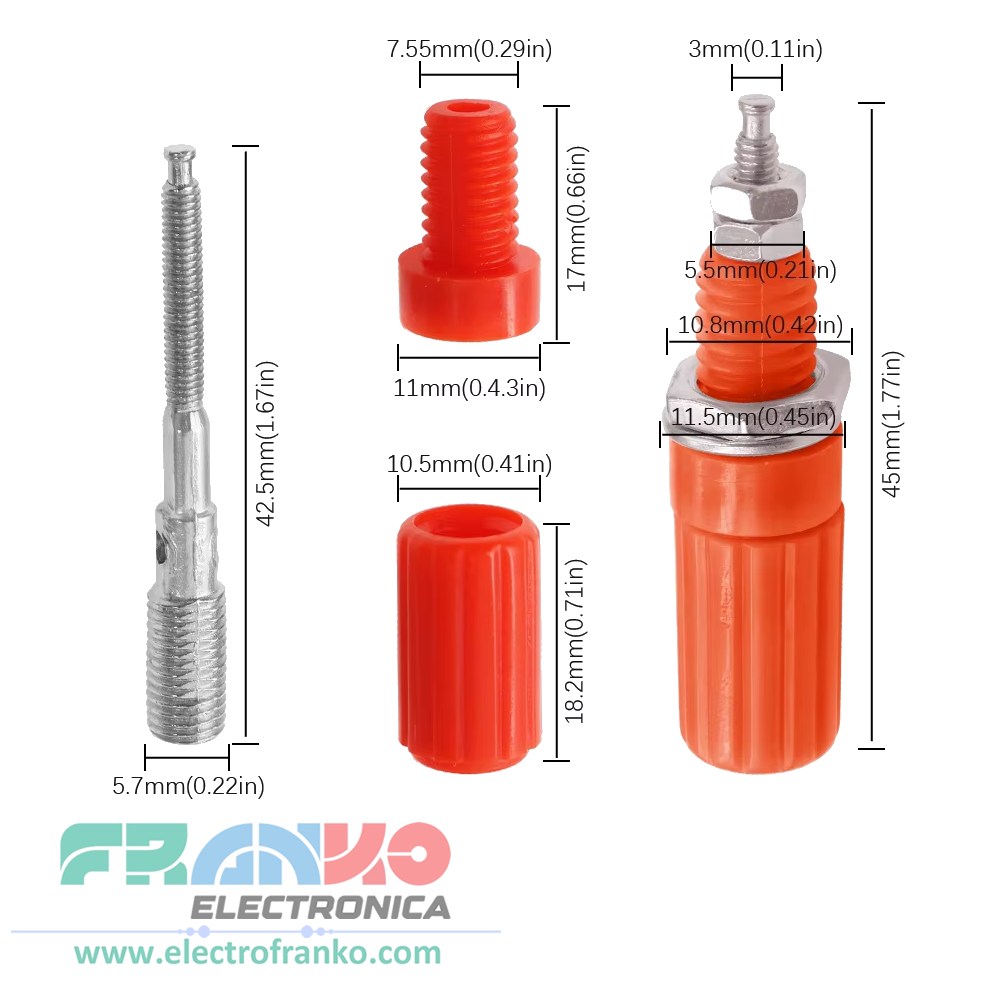 Conector Tipo Banana 4mm con Tuerca de Poste