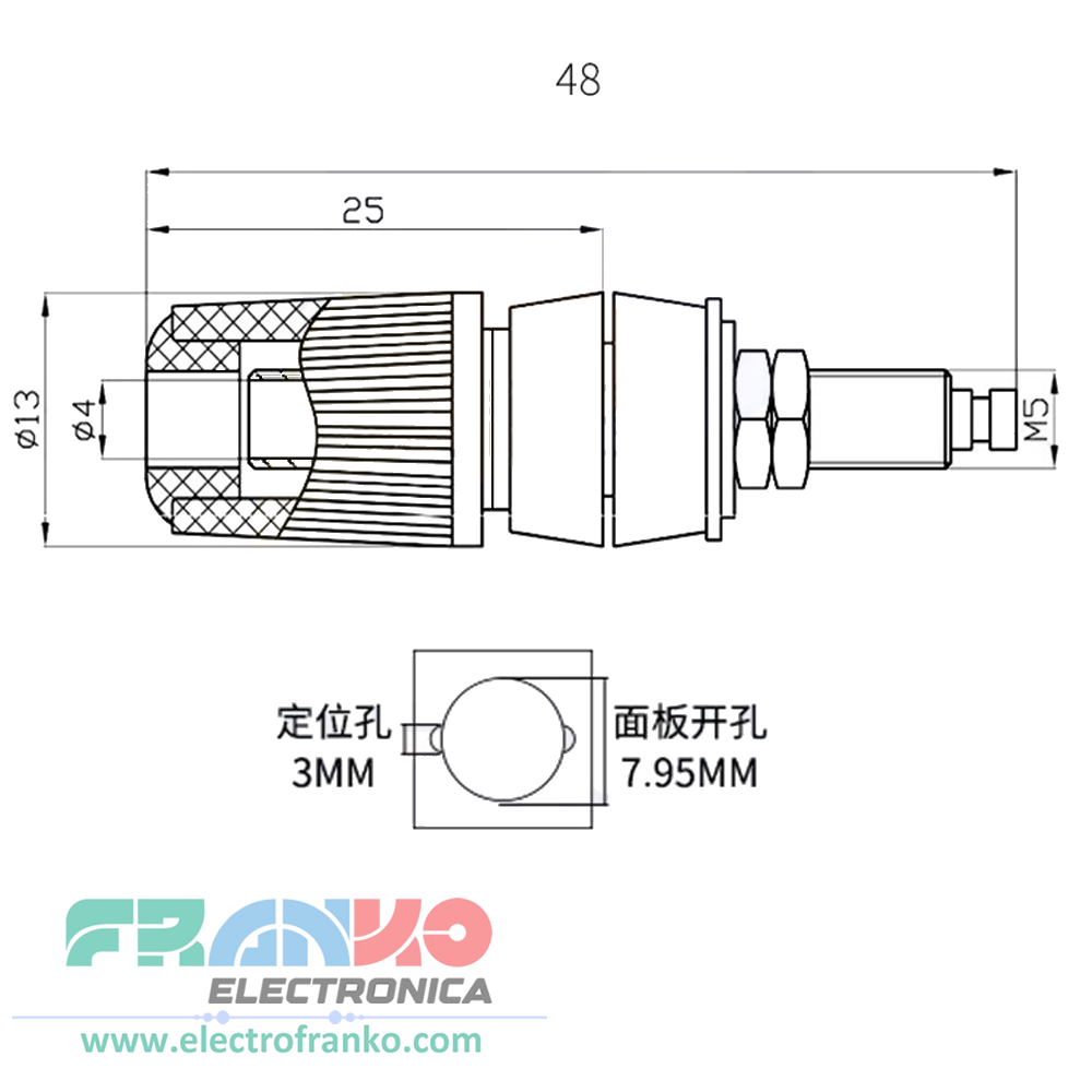 Conector Banana Hembra 4mm M5 Poste 30A "Premiun"