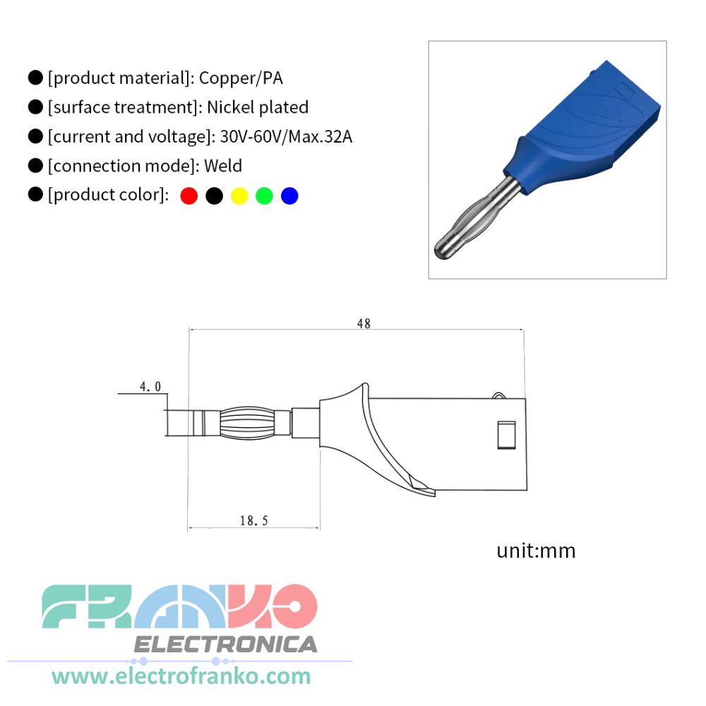 Conector Banana 4mm Apilable Negro con Jack 4mm Mueller  Cobre Niquelado 