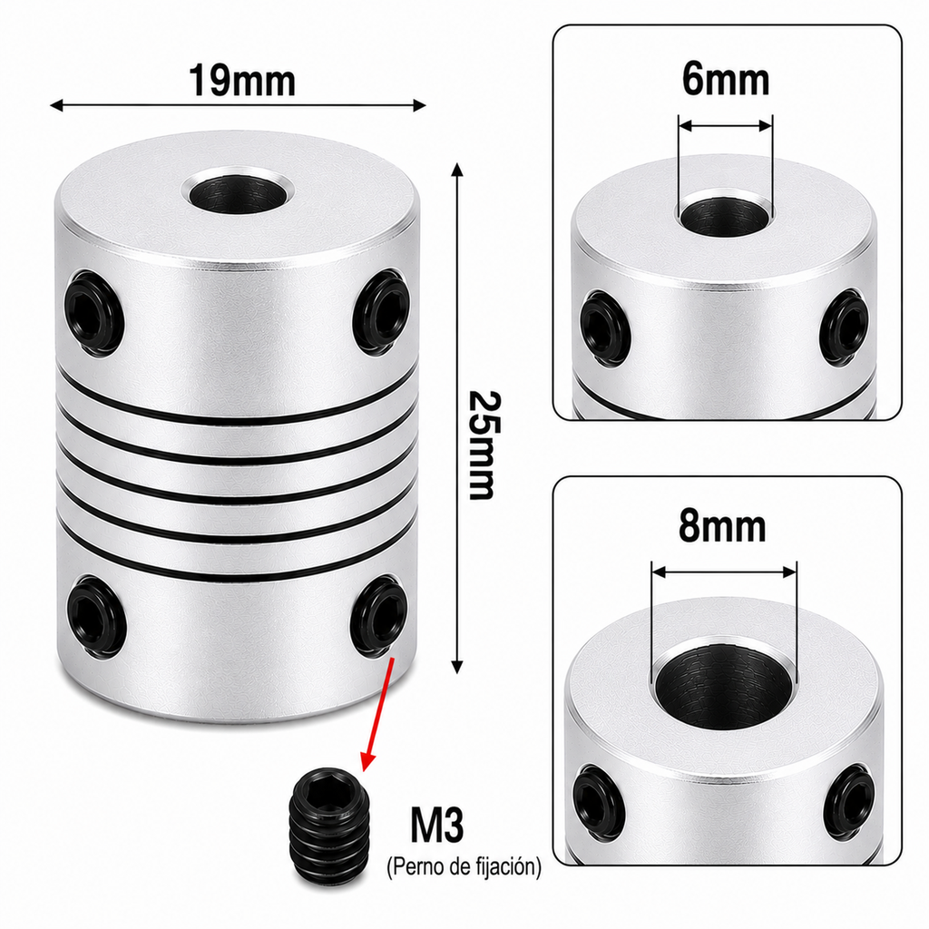 Acople Flexible de Aluminio de 6x6 D19 L25