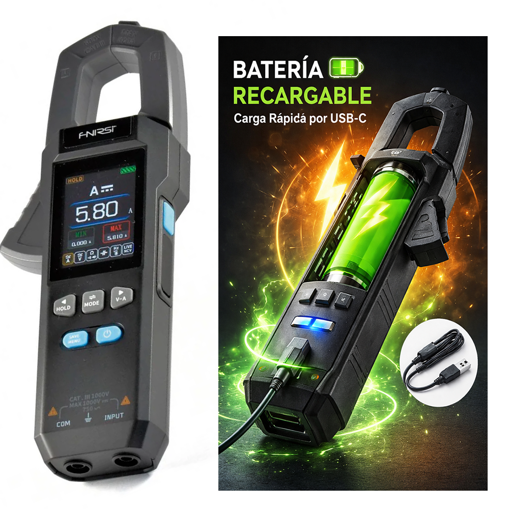 Pinza Amperimétrica Inteligente FNIRSI DMC-100 | 600A AC/DC | Batería Recargable