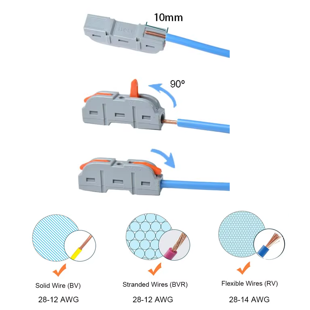 Conector de Conexion Rápida 1 a 1 (28–12 AWG) – Terminal de Empalme en Línea Aislados  
