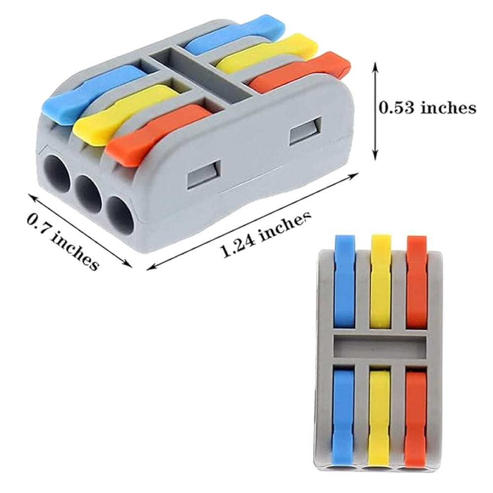 Conector de Conexion Rápida 3 a 3 (28–12 AWG) – Terminal de Empalme en Línea Aislados  