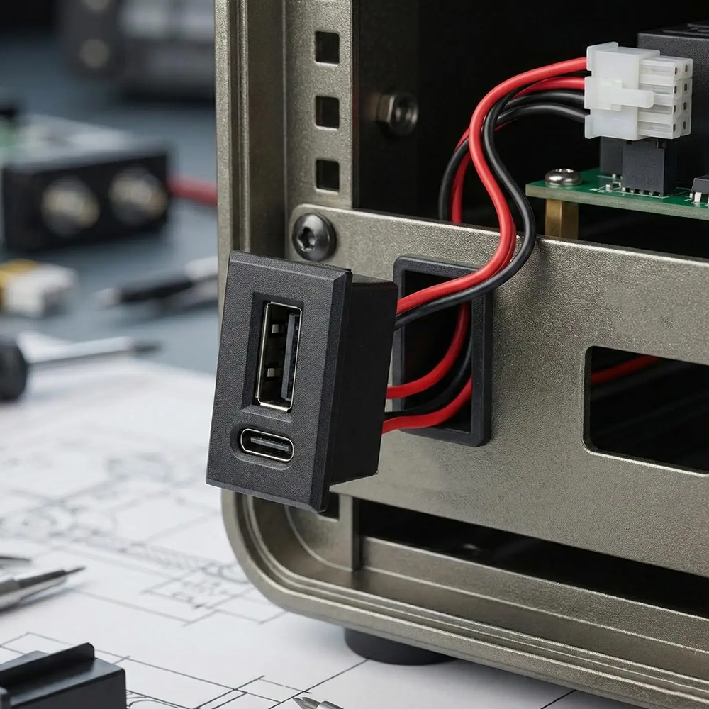 Conector de Panel Doble USB Tipo C Hembra para Carga y Datos