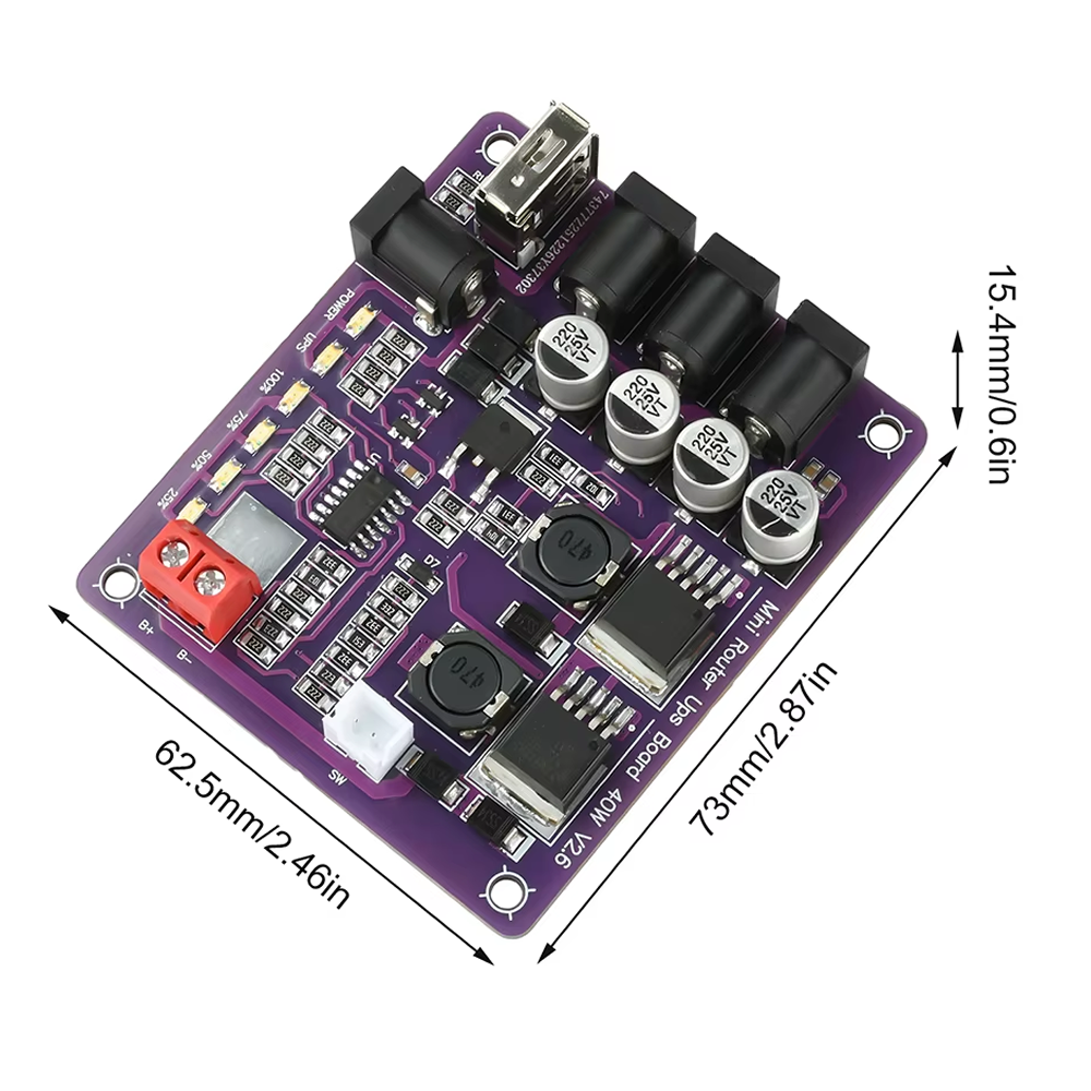 Mini UPS DC 40W, Modulo de Respaldo 11.1V, 4 Salidas DC y Puerto USB
