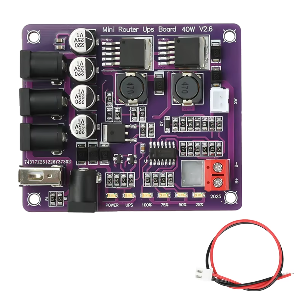 Mini UPS DC 40W, Modulo de Respaldo 11.1V, 4 Salidas DC y Puerto USB