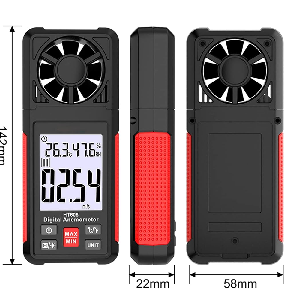 HT605 Anemometro Digital, con Temperatura y Humedad HABOTEST 