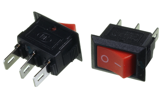Switch Rocker SPDT de 3 Amperios 250 Voltios. Tamaño: 10x15mm. De 3 Pines Color Rojo    