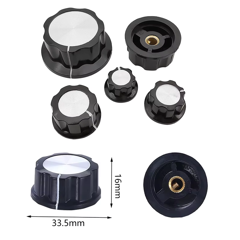 Perilla Plástica para Potenciómetros de Eje de 6.3mm. Dimensiones: 33x16mm