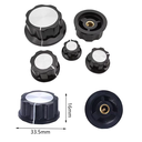 Perilla Plástica para Potenciómetros de Eje de 6.3mm. Dimensiones: 33x16mm