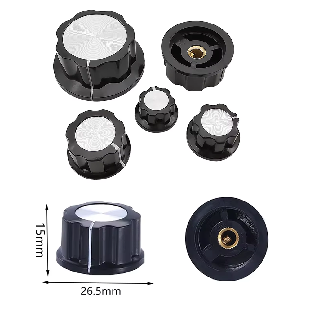 Perilla Plástica para Potenciómetros de Eje de 6.3mm. Dimensiones: 27x15mm