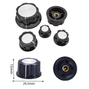 Perilla Plástica para Potenciómetros de Eje de 6.3mm. Dimensiones: 27x15mm