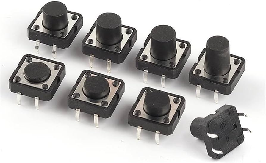 Tact Switch Normalmente Abierto de 4 Pines 12 x 12 x 7 mm de Alto Push Button Negro