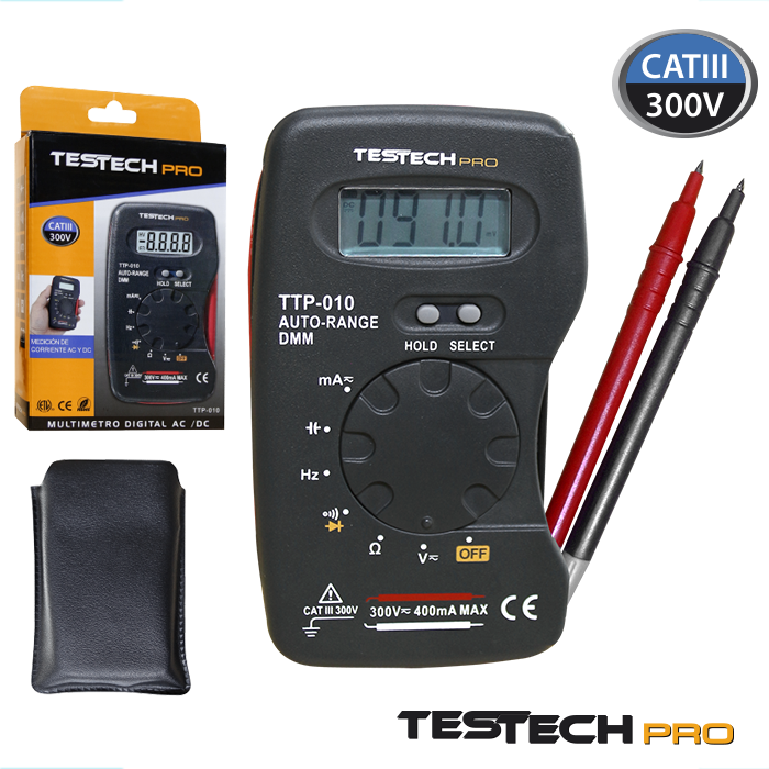 Multímetro Digital  AC/DC TESTECH PRO Cat III 300VAC