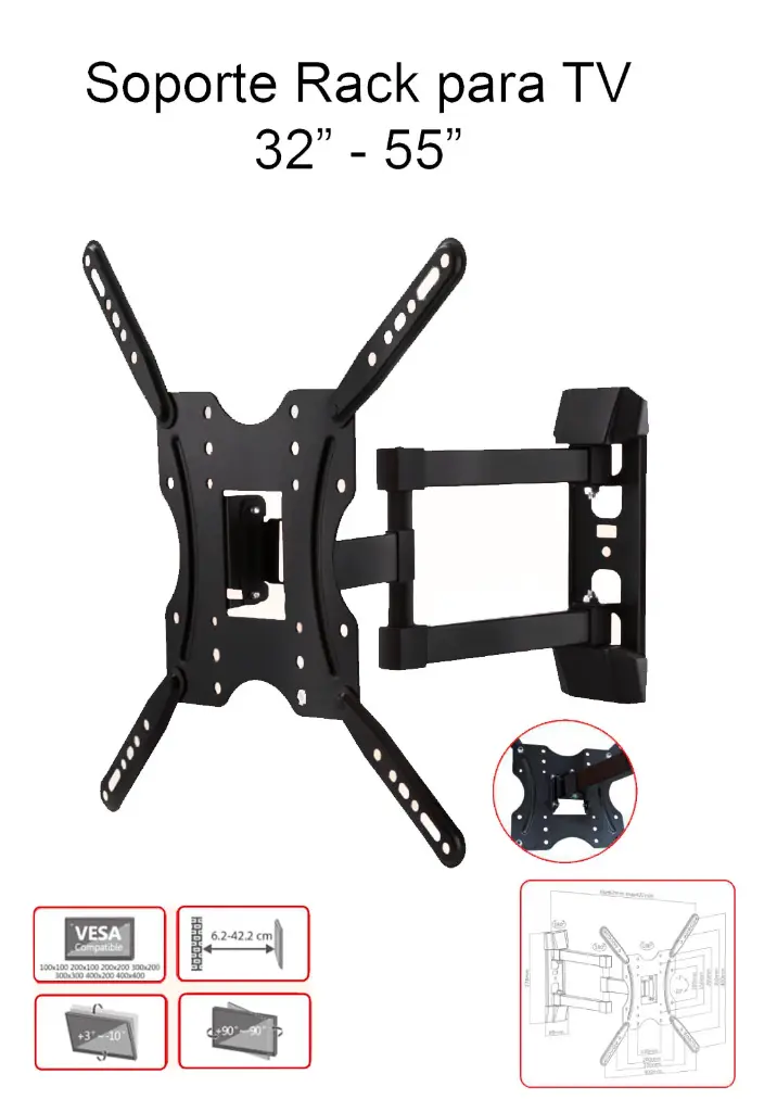 Rack para TV 32"-55" BATBLACK Fullmotion Hasta 30kg.