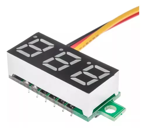V028DCR Mini Voltímetro Digital de 0-99.9VDC de 3 Dígitos. 22x10mm 3 Cables