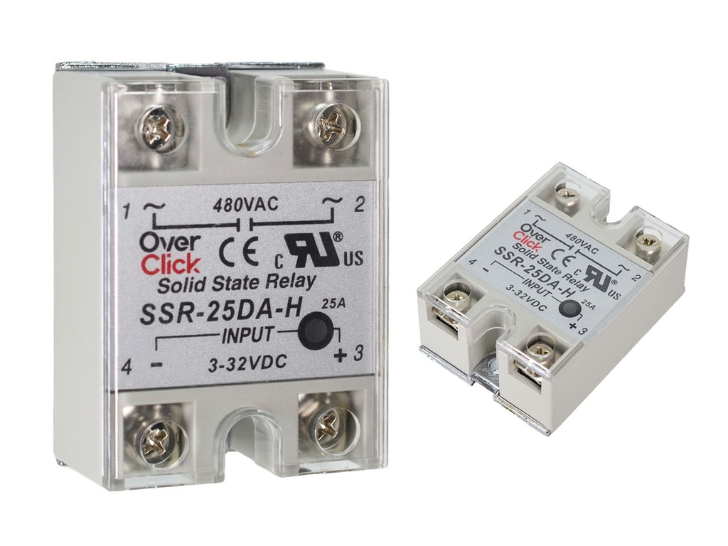 Rele de Estado Solido DC-AC de 25A 480VAC Max. Entrada 3-32VDC Salida 90-480VAC
