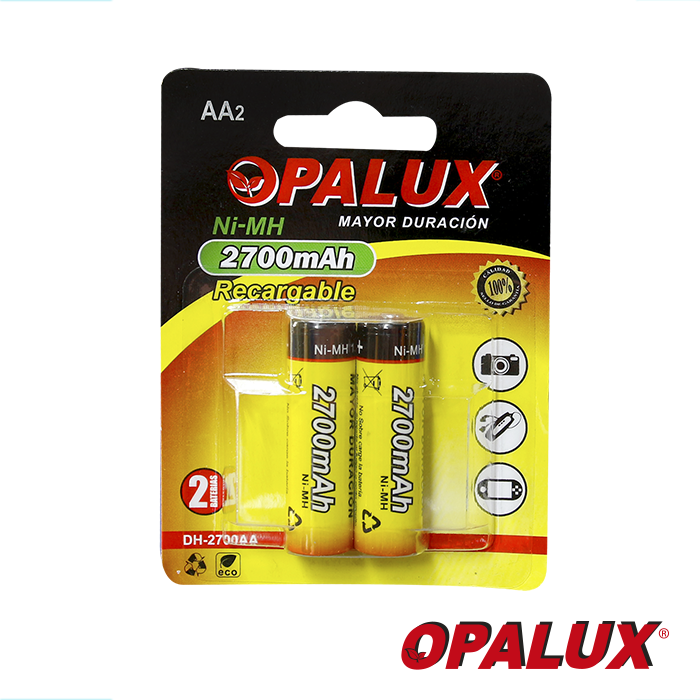 Baterías Recargables Ni-MH AA, 2700mAh, Pack x2 - Opalux