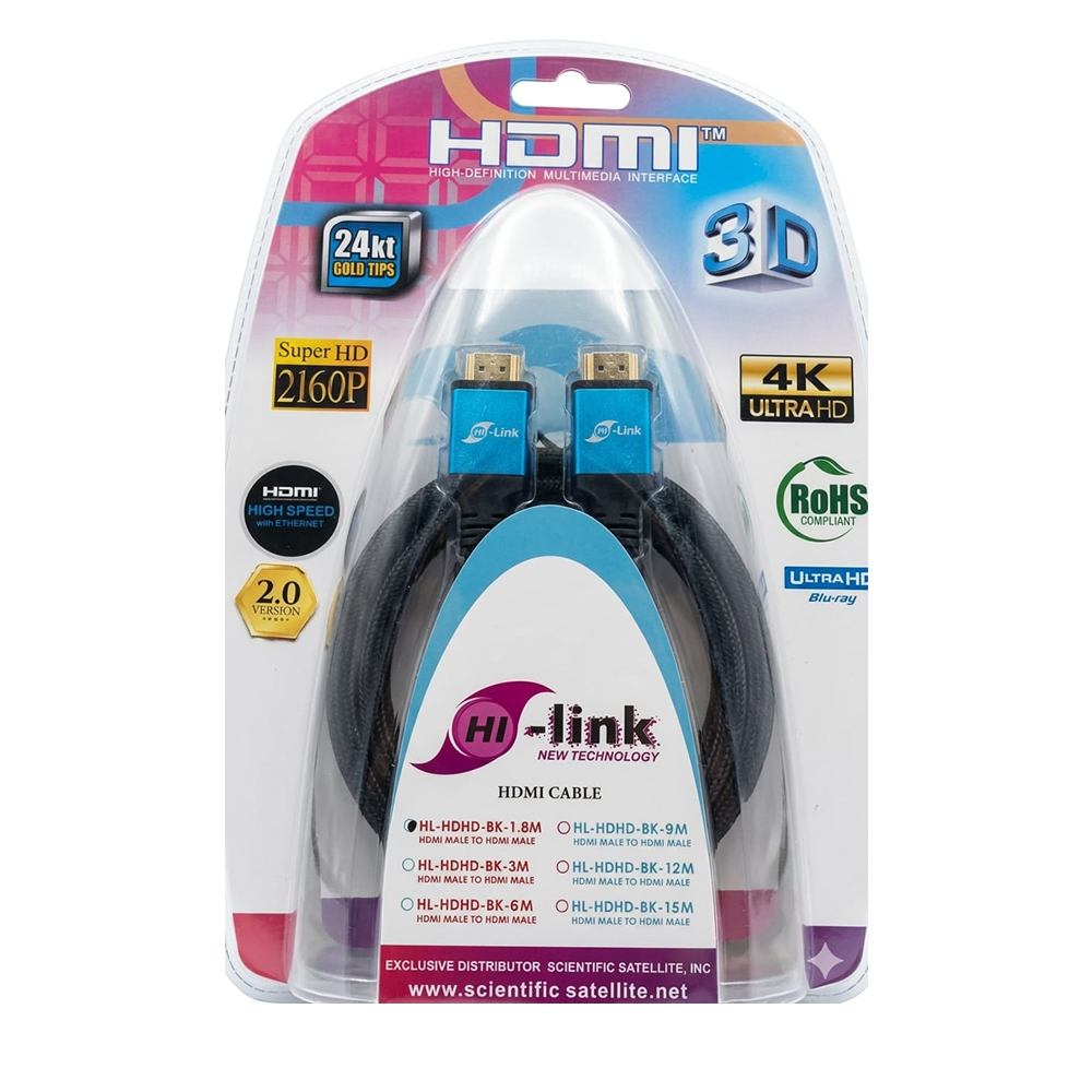 Cable HDMI V2.0 UHD 4K, GOLD 24KT 1.8mt HI-LINK