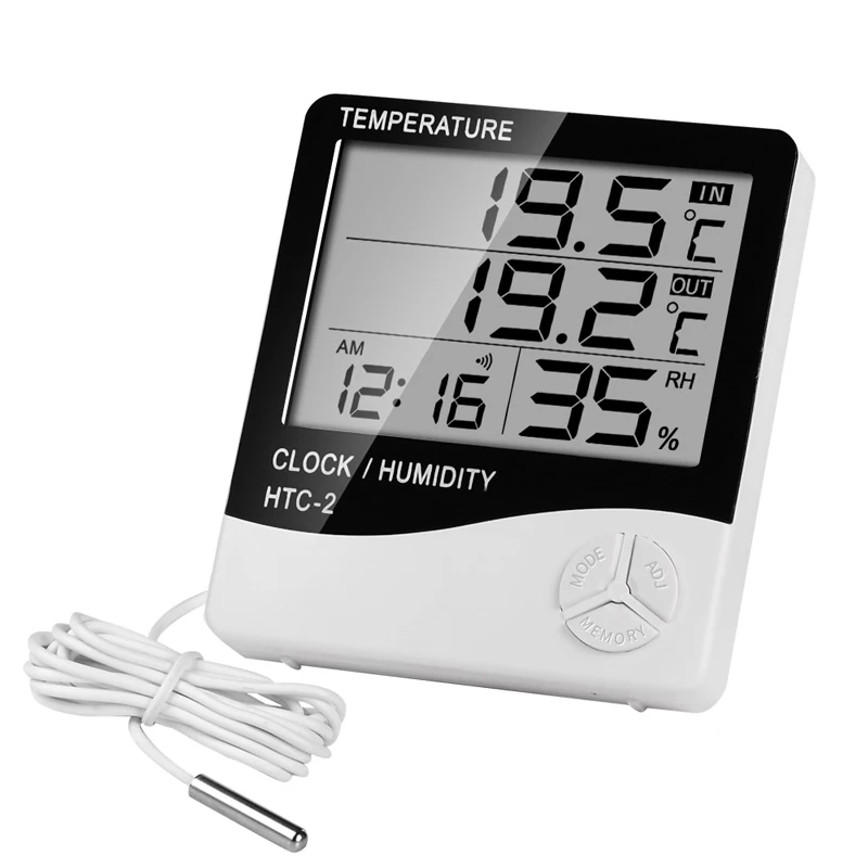 HTC-2 Higrometro y Termometro Ambiental, Medidor de Temperatura Interna, Externa y Humedad