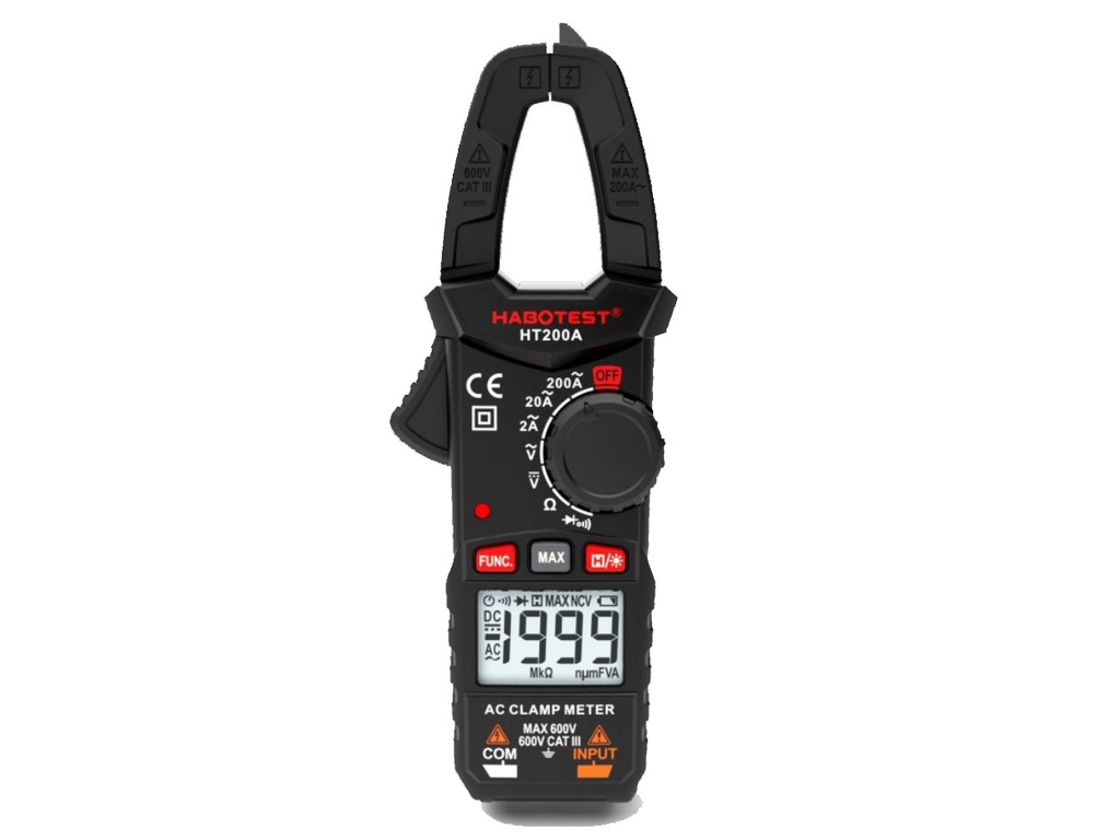 HABOTEST Pinza AmperImetrica Digital HT200A Autorango Voltímetro Amperímetro 600V 200AC