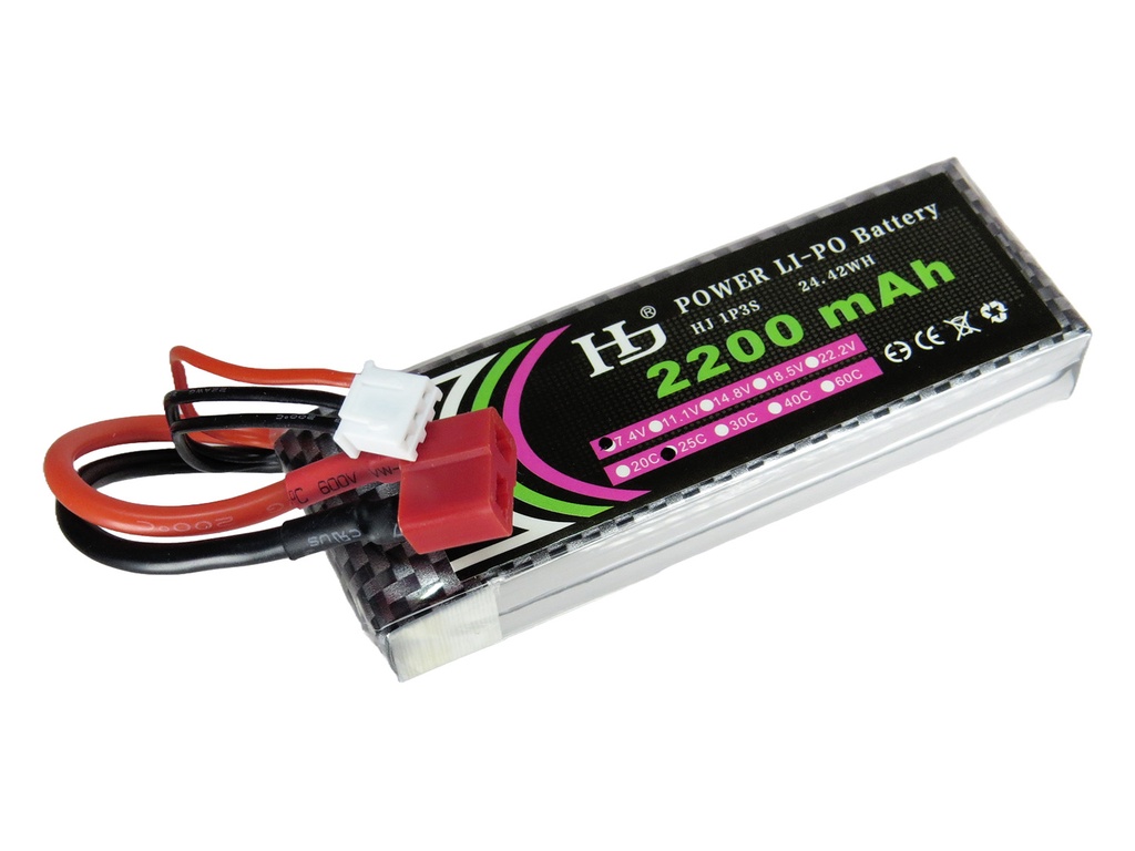 Batería Lipo HJ de 7.4 Voltios 2200 mili Ampere 25C con Conector Tipo T