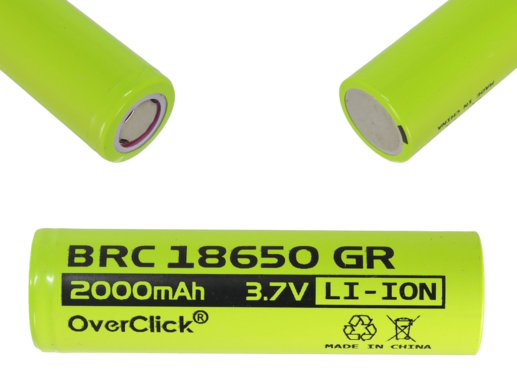 Bateria Recargable 18650 de Li-Ion de 3.7V 2000mAH 65x18mm "OverClick" Verde
