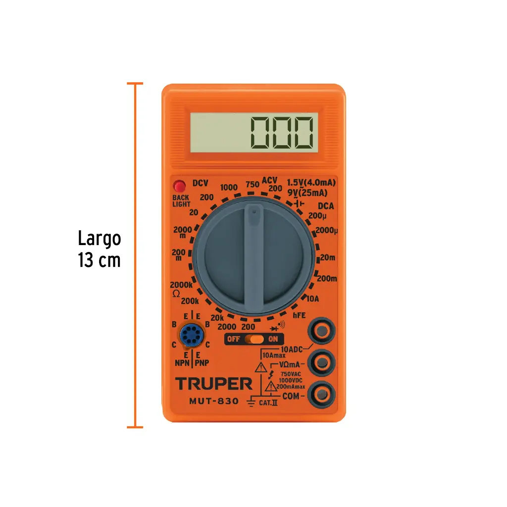 MUT-830 Multímetro Digital TRUPER, Pantalla LCD con Luz, Funciones Básicas