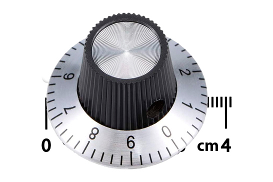 Perilla para Potenciómetro. Eje 6.3mm con Escala 36x16mm