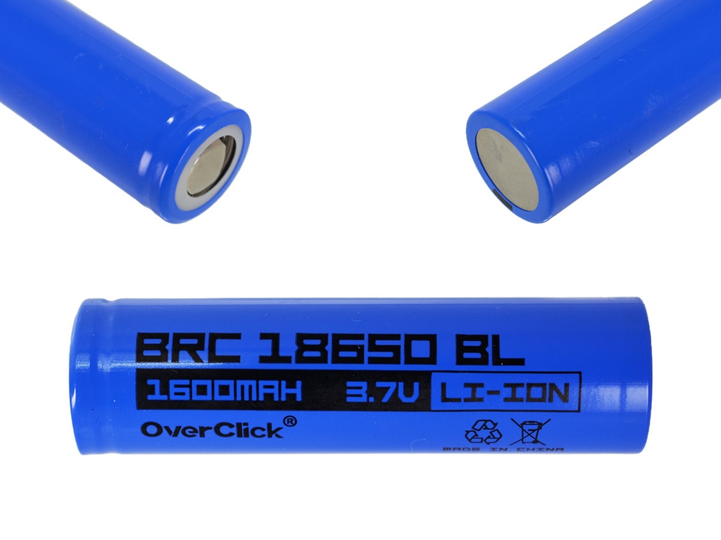 Bateria Recargable 18650 de Li-Ion de 3.7V 1600mAH 65x18mm "Overclick" Azul