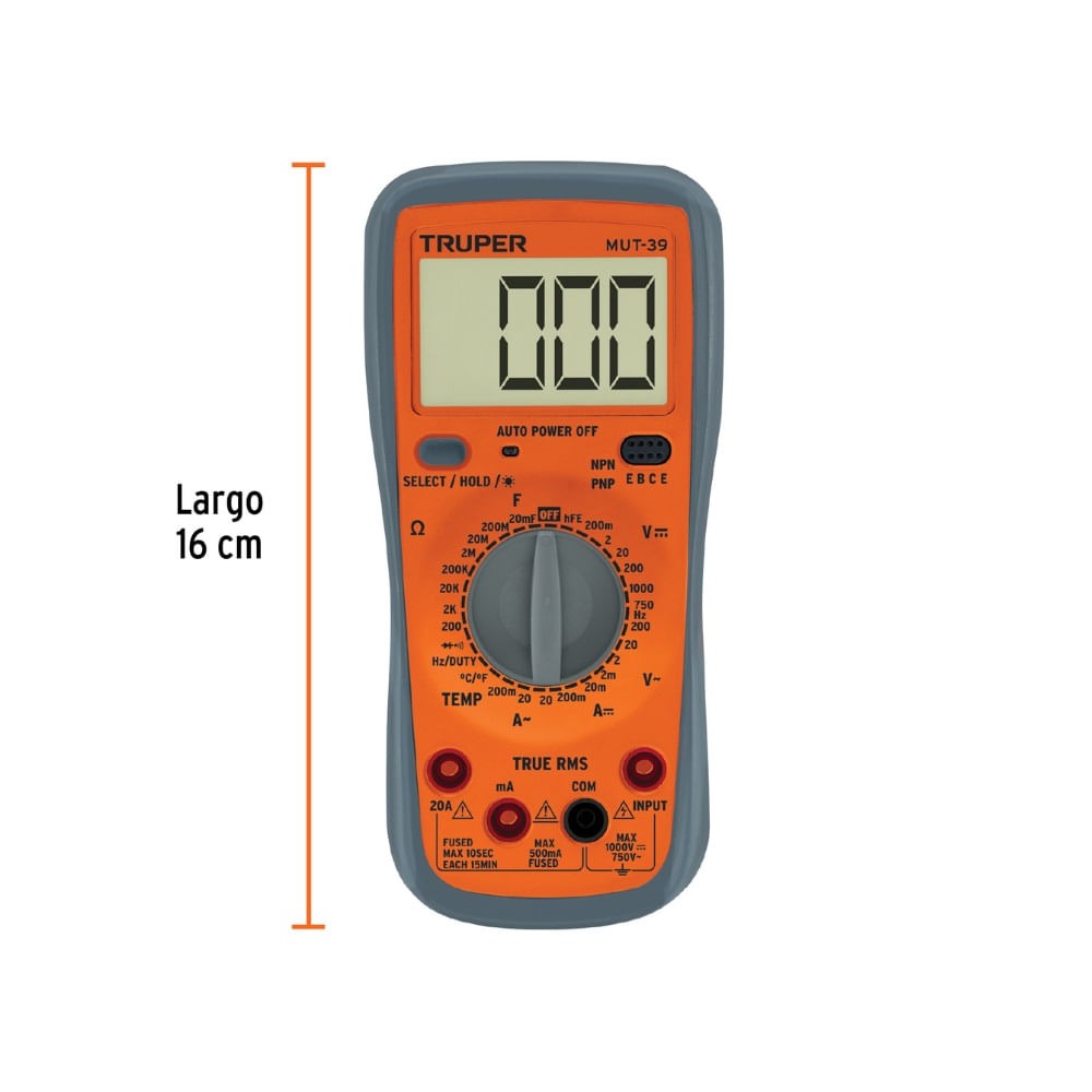MUT-39 Multitéster digital profesional con RMS verdadero, TRUPER 10402