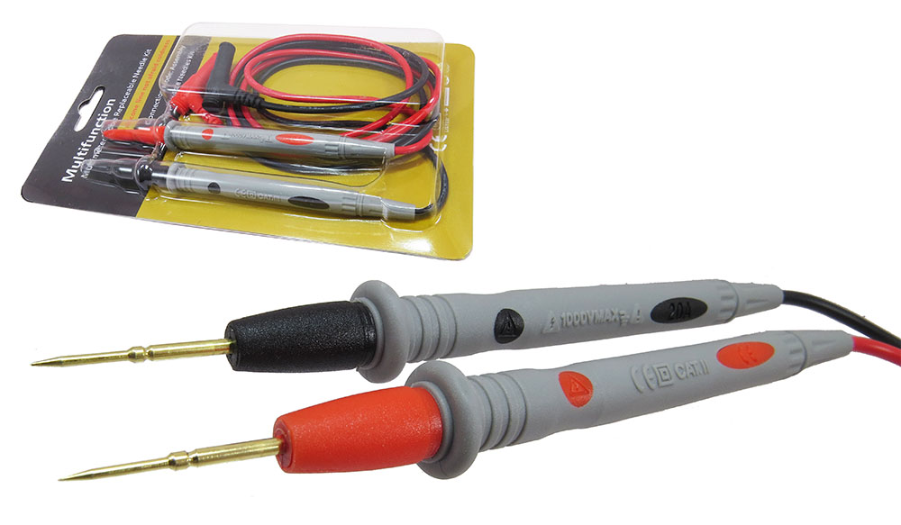 Puntas de Prueba para Multímetro de 20AMP Cat. III CE Par Rojo y Negro en Blíster