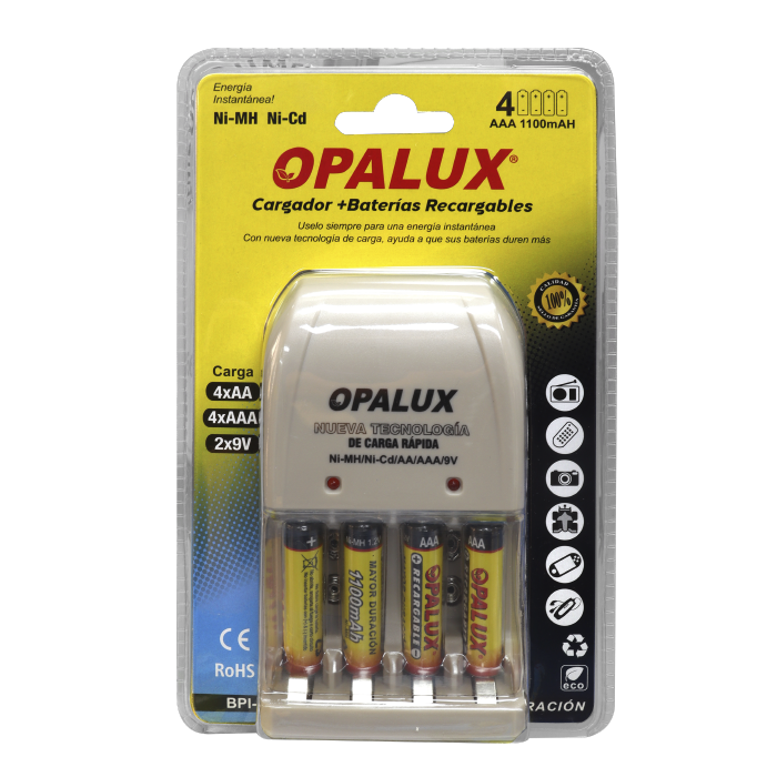 BPI-06AAA1 Cargador De Pilas Aa/Aaa/9V "OPALUX" Ni-Mh/Ni Ul + 4 Pilas Nh-Aa