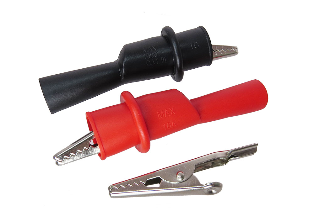 Pinzas de Cocodrilo para Multímetro (Par) Rojo y Negro, Sonda de Prueba.