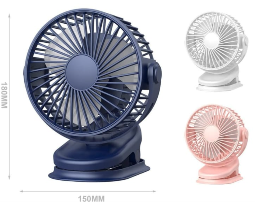 Ventilador Clip/Mesa 3 Velocidades Recargable USB C