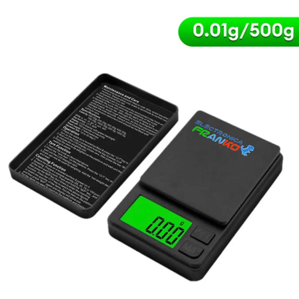 Bascula Balanza de Bolsillo de Precisión, 500gr x 0,01g, LCD Retroiluminado 