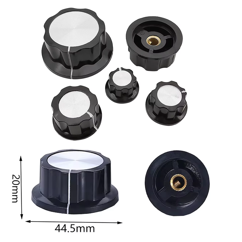 Perilla Plastica para Potenciometros de Eje de 6.3mm. Dimensiones: 44x20mm