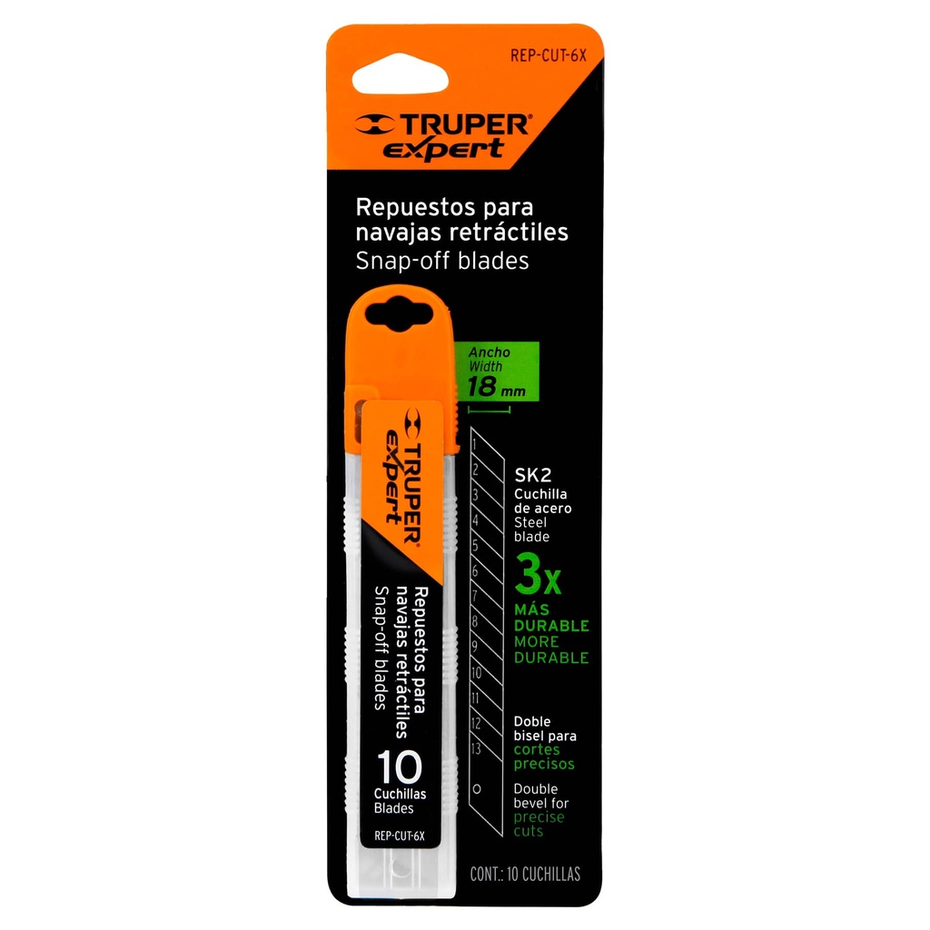 Estuche con 10 Cuchillas sk2 de 18 mm para Cutter, Expert 100099