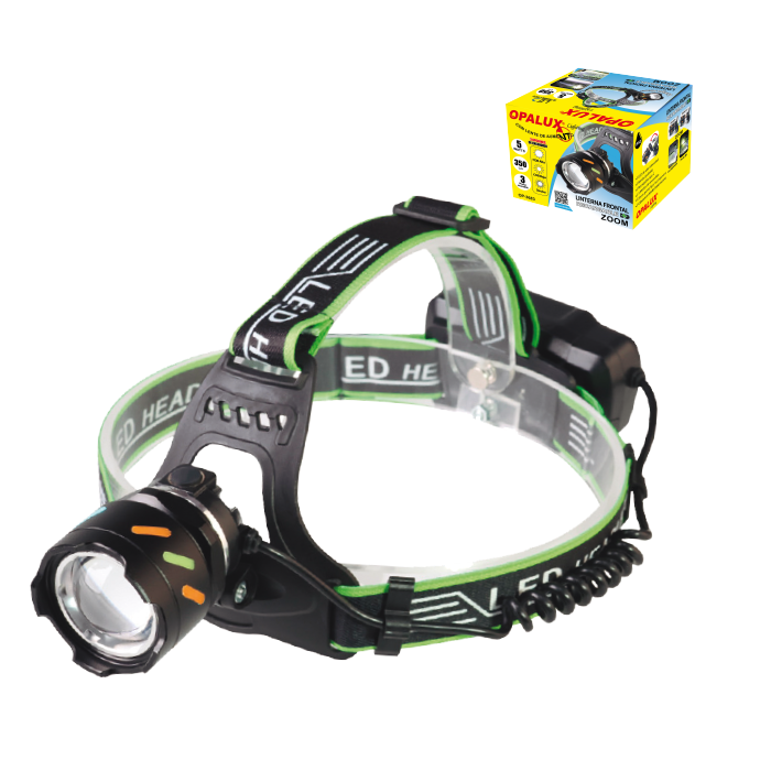 OP-3683 Linterna Frontal 5W "OPALUX" 350Lm, 2 Baterías 18650 4000mAh