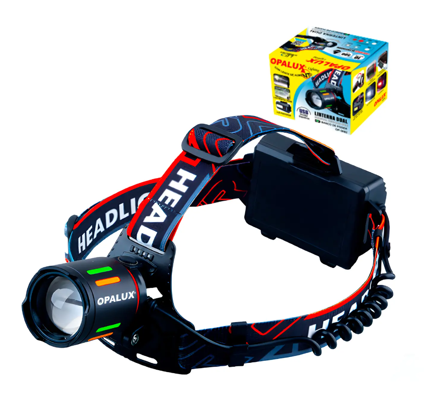 OP-3682 Linterna Frontal 10W "OPALUX" 500Lm, 3 Baterías 18650 6000Mah