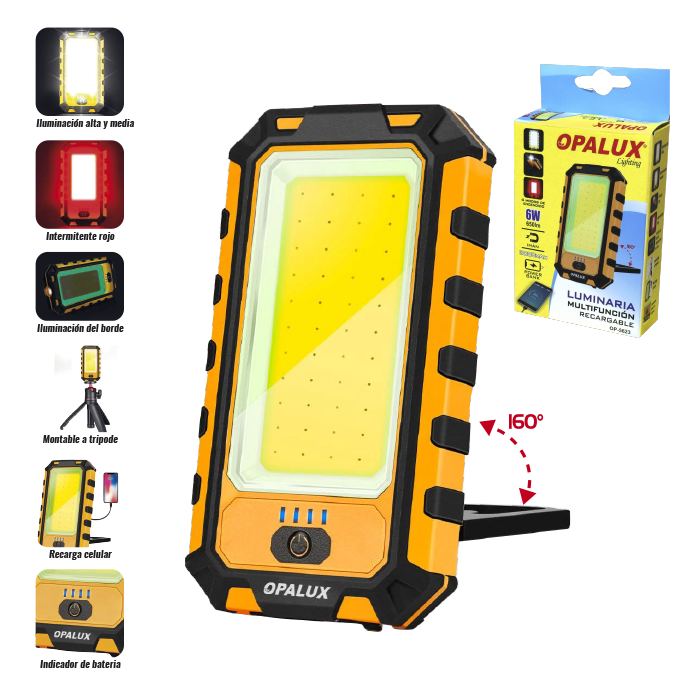 OP-5623 Luminaria Multifunción Recargable 6W "OPALUX" 650Lm, 4 Modos