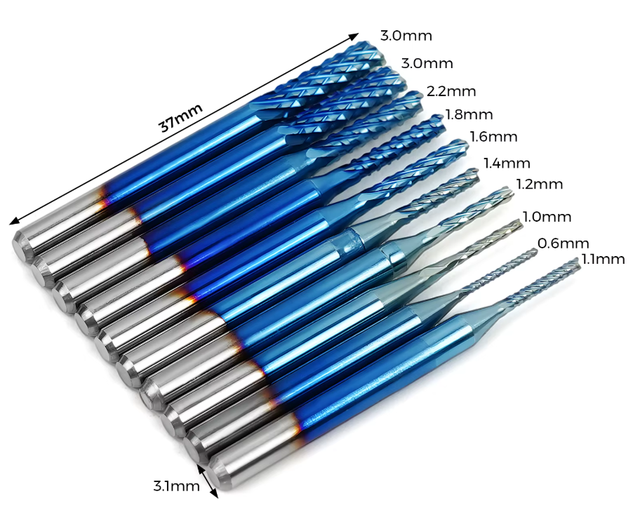 Juego de Cortadoras de Fresado de Carburo Vastago 3.175mm *10 Pcs 0,6-3mm. 