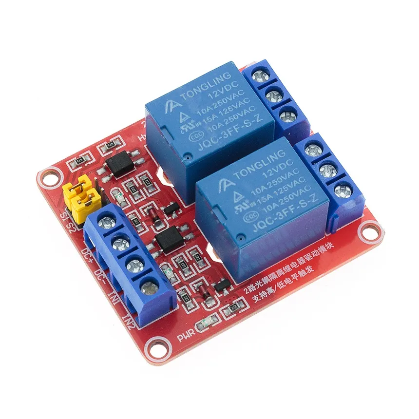 SRD12-X2PCB Modulo de Rele de 2 Canales 12VDC. Corriente de Rele 10A 