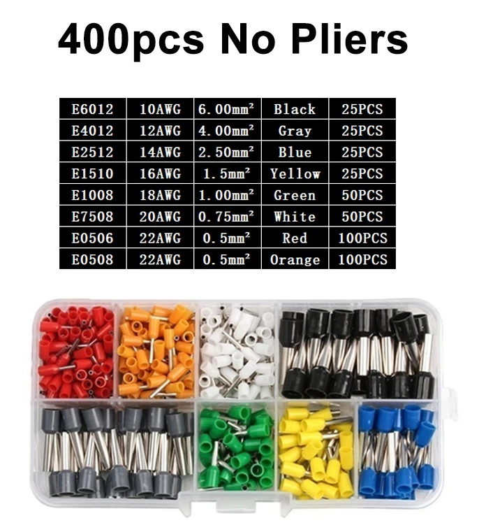 Kit Surtido de Terminales Tubular 400 Pcs. 