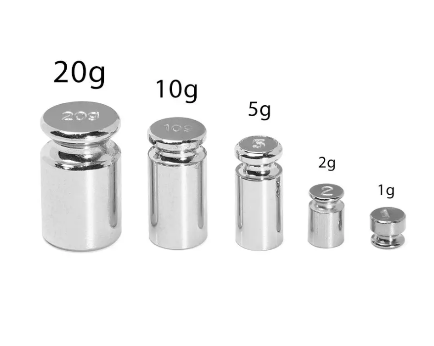 Juego de 5 Pesas Patrón para Calibración Cromadas 1gr a 20gr